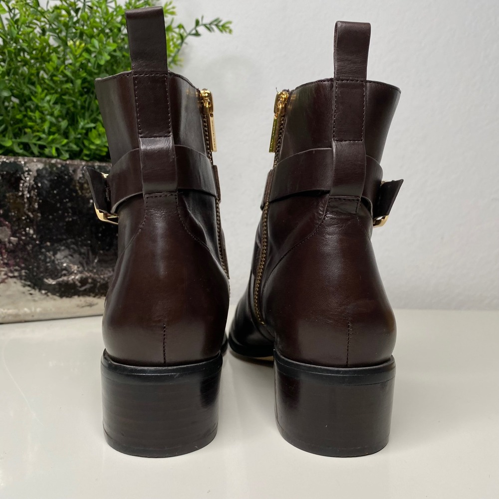 Michael Kors‎ Bryce Chocolate Brown Leather Ankle Boots Side Zip Block Heel SZ 8 - Picture 8 of 15